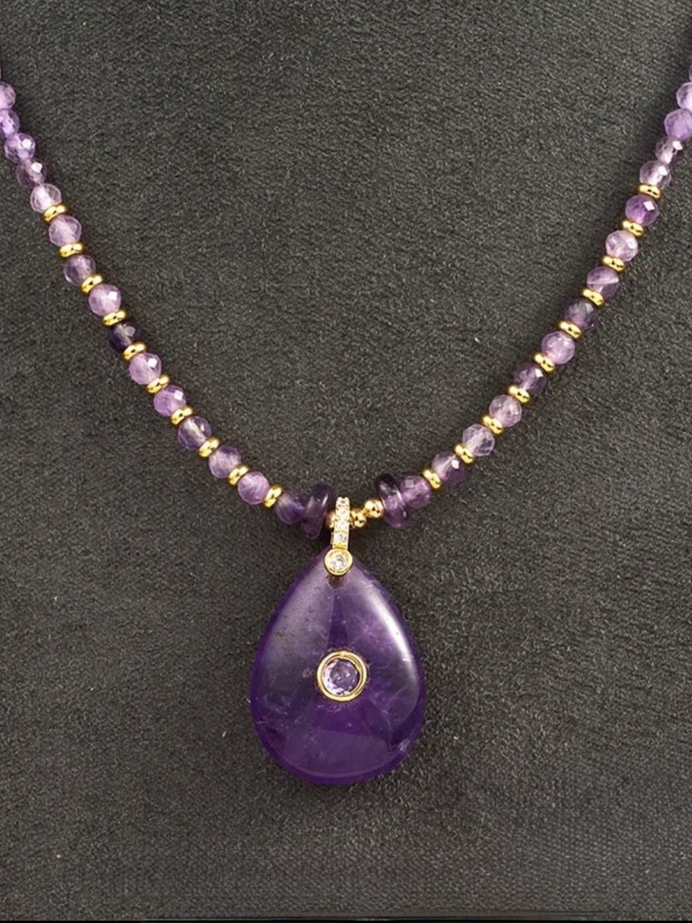 Amethyst Teardrop Pendant Necklace NWT Gold Plated